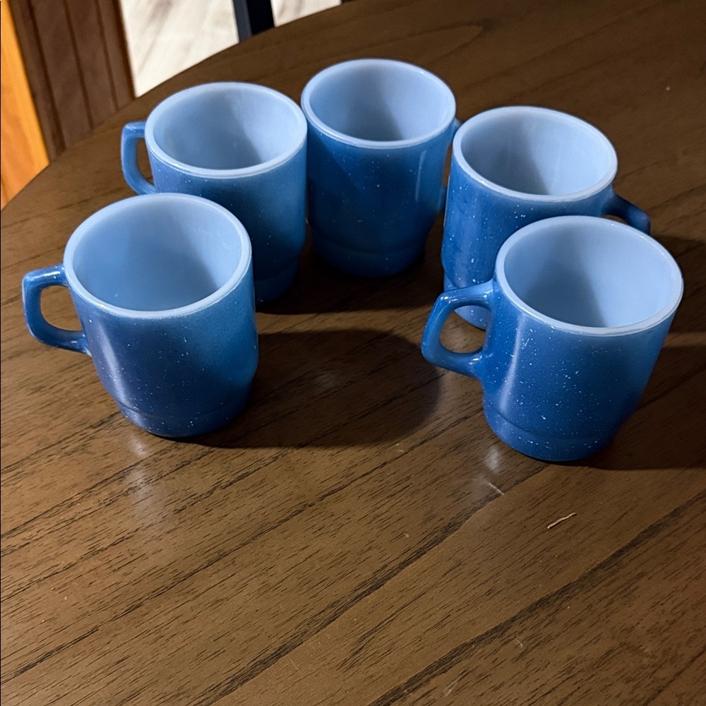 Fire King blue speckled mugs